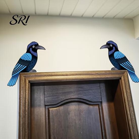 3D Bird Wall Sculpture 2Pcs Blue Wooden Art Rustic Nature-Themed Ornament Irregular Nature-inspired Shape Hanging Decor for Living Room Bedroom Office