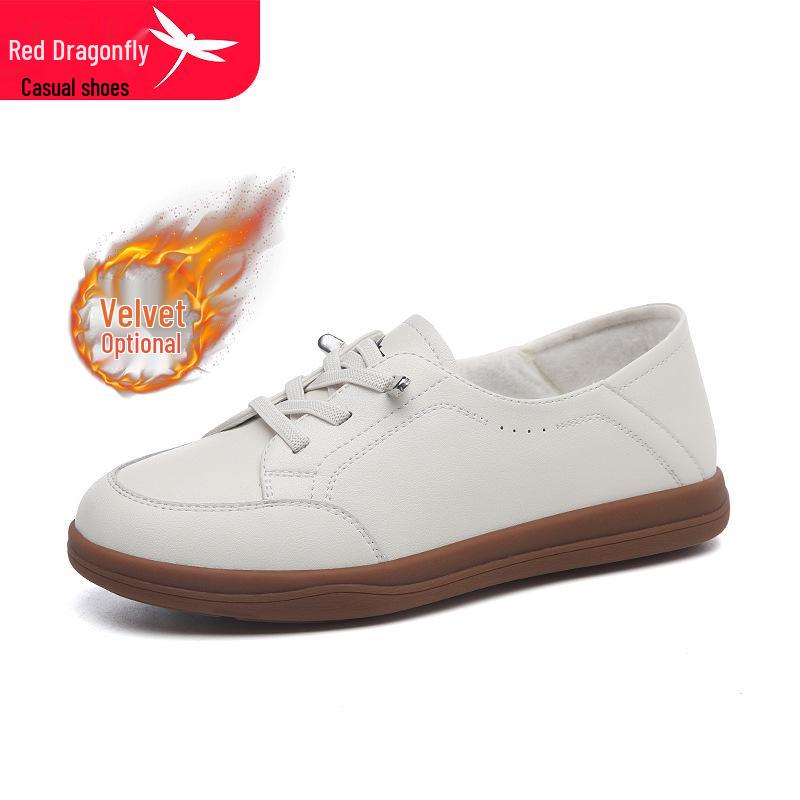 Red Dragonfly Women s Genuine Leather Low-Cut Casual Sports White Shoes, Winter 2025 Collection. Size 37