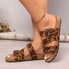Fashion Ladies Shoes 2025 New Open Toe Women's Slippers Fashion Outdoor Casual Summer Plus Size Leopard Print Belt Buckle Flat Slippers