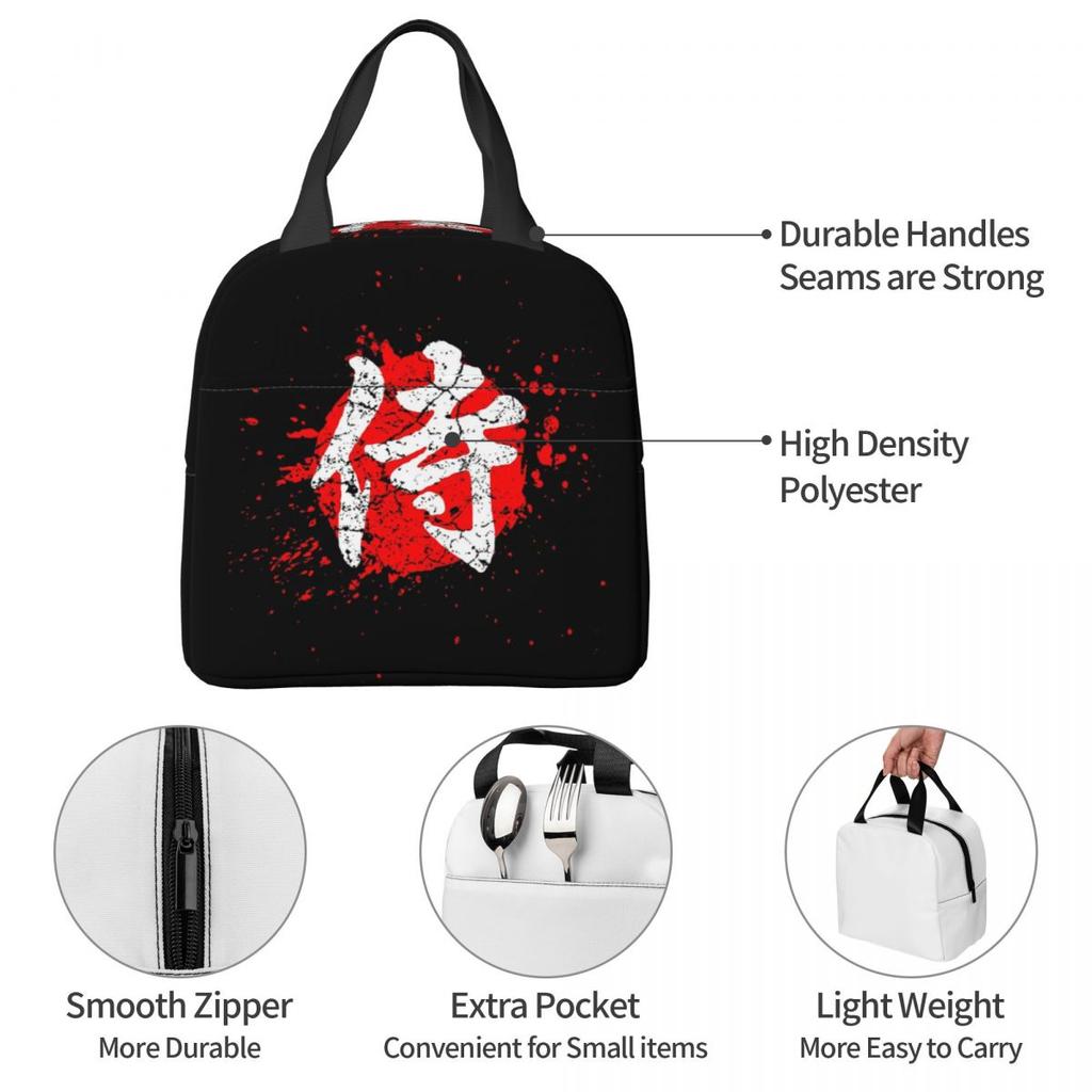 Japanese Bushido Samurai Characters Insulated Lunch Bag for Women Kids Leakproof Food Boxes Thermal Lunch Box Tote
