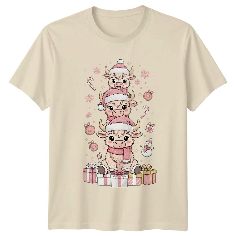 Stacked Highland Cows Christmas Holidays Unisexs Unisexs Graphic Tee Winter Festive