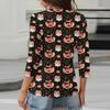 3/4 Ärmel Damen Tops Halloween Print Vintage Mode Lässig Locker Mit V-Ausschnitt Übergröße Shirts