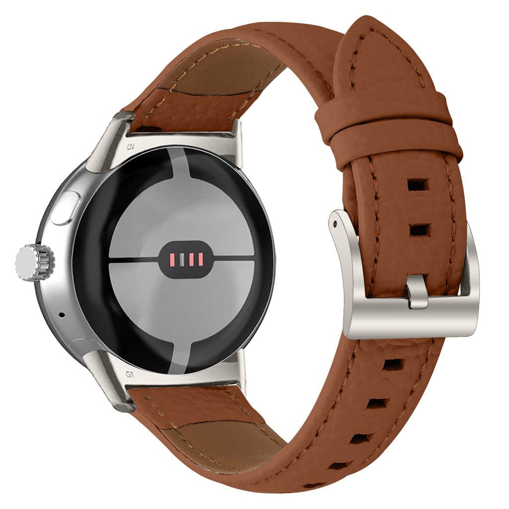 Litchi Textured Genuine Cow Leather Strap with Electroplated Buckle for Google Pixel Watch 4/3/2/Watch 41mm Pointed-End Watch Band
