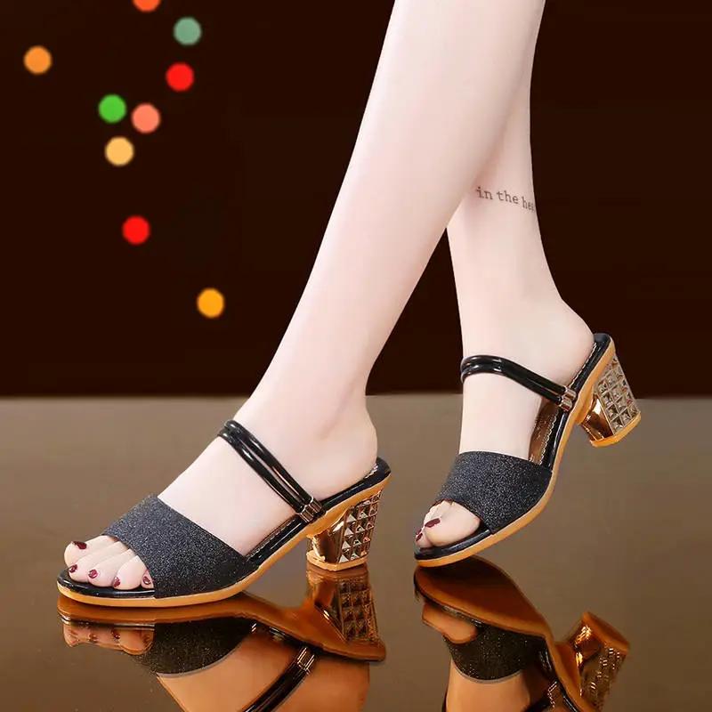 sandalias femininas women cute silver peep toe high quality anti skid square heel shoes lady fashion golden sexy sandals ab552
