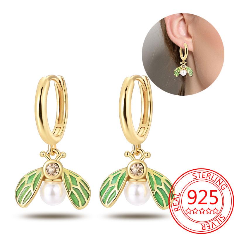 Brincos de abelha para menina adorável amarelo preto dançando abelha feliz s925 brincos de argola presente de aniversário joias de prata