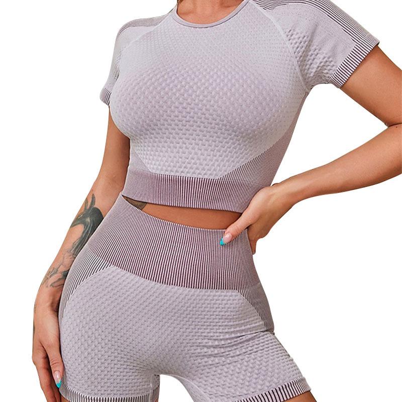 2024 Quick-Dry Women's Yoga & Running Two-Piece Set: Short-Sleeve Top & High-Waisted Seamless Fitness Shorts
