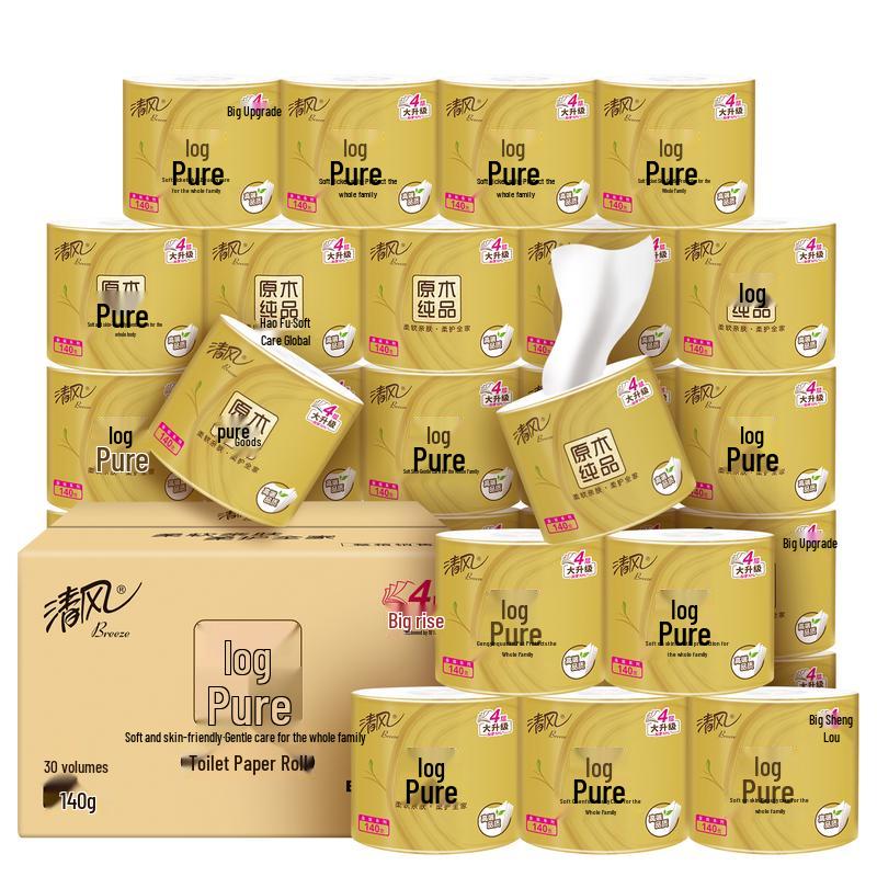 Breeze Premium 4-Ply Thickened Toilet Paper Rolls