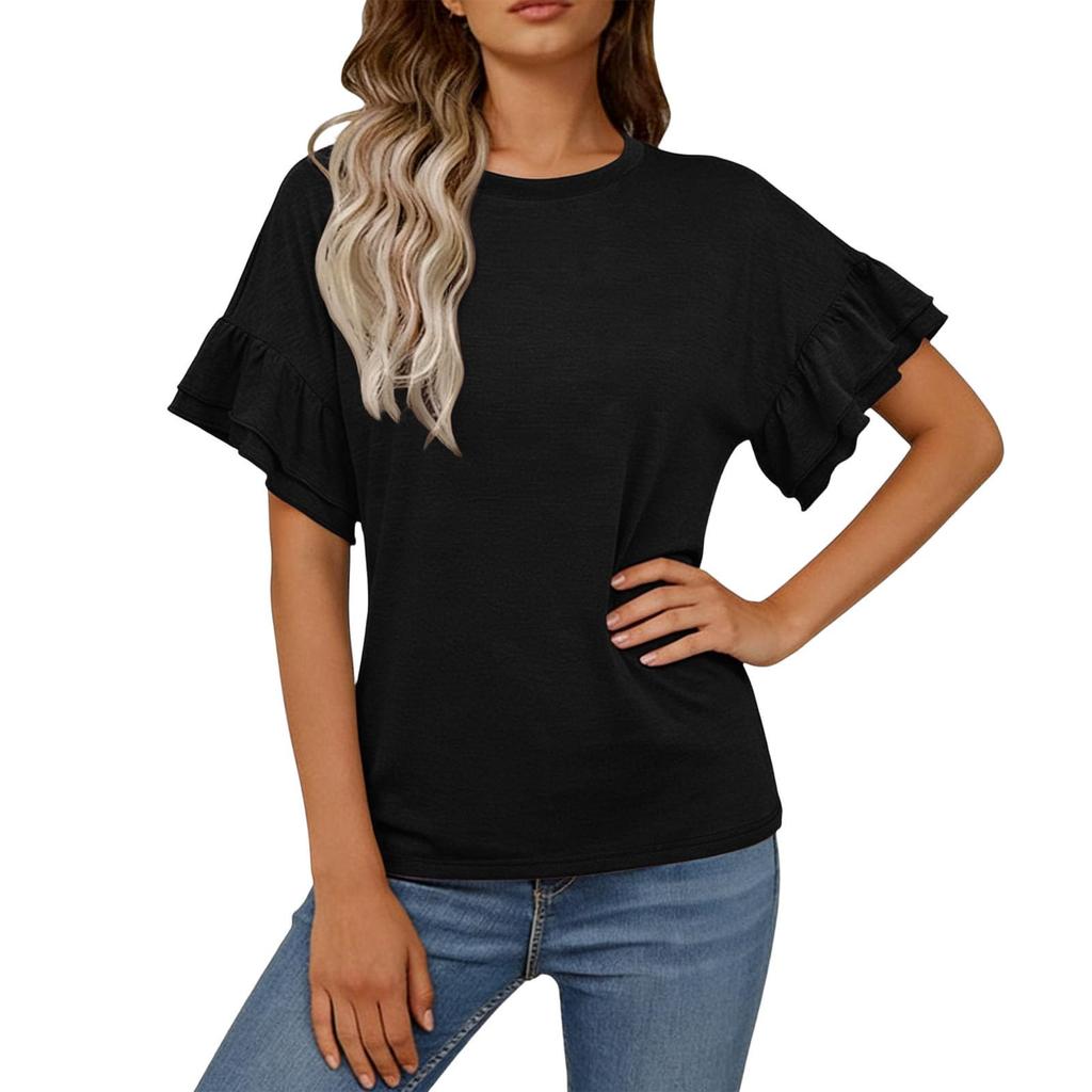 Women's Fashionable Loose-Fit Ruffled Short-Sleeve Top