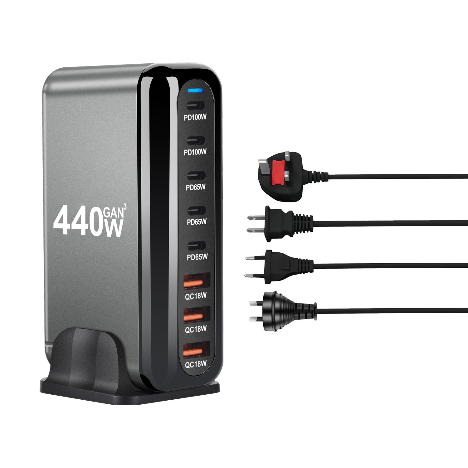

440W Mobile Promotional Gan Multiple Phone Wall Charging Au Plug Type C Fast Universal Usb Charger and Adapter on Desktop UK