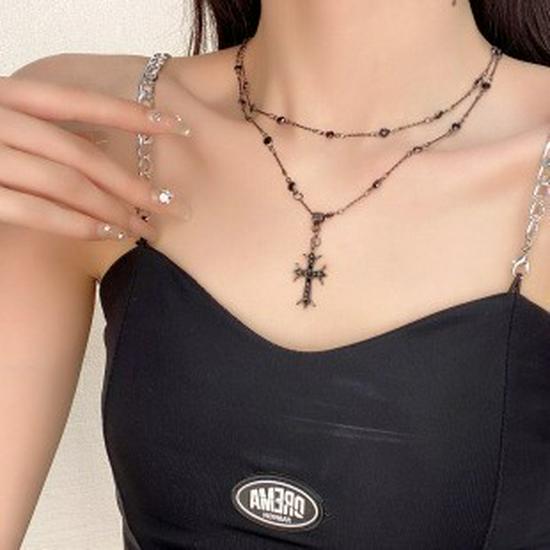 Готическое многослойное ожерелье с крестом в ретро-дизайне