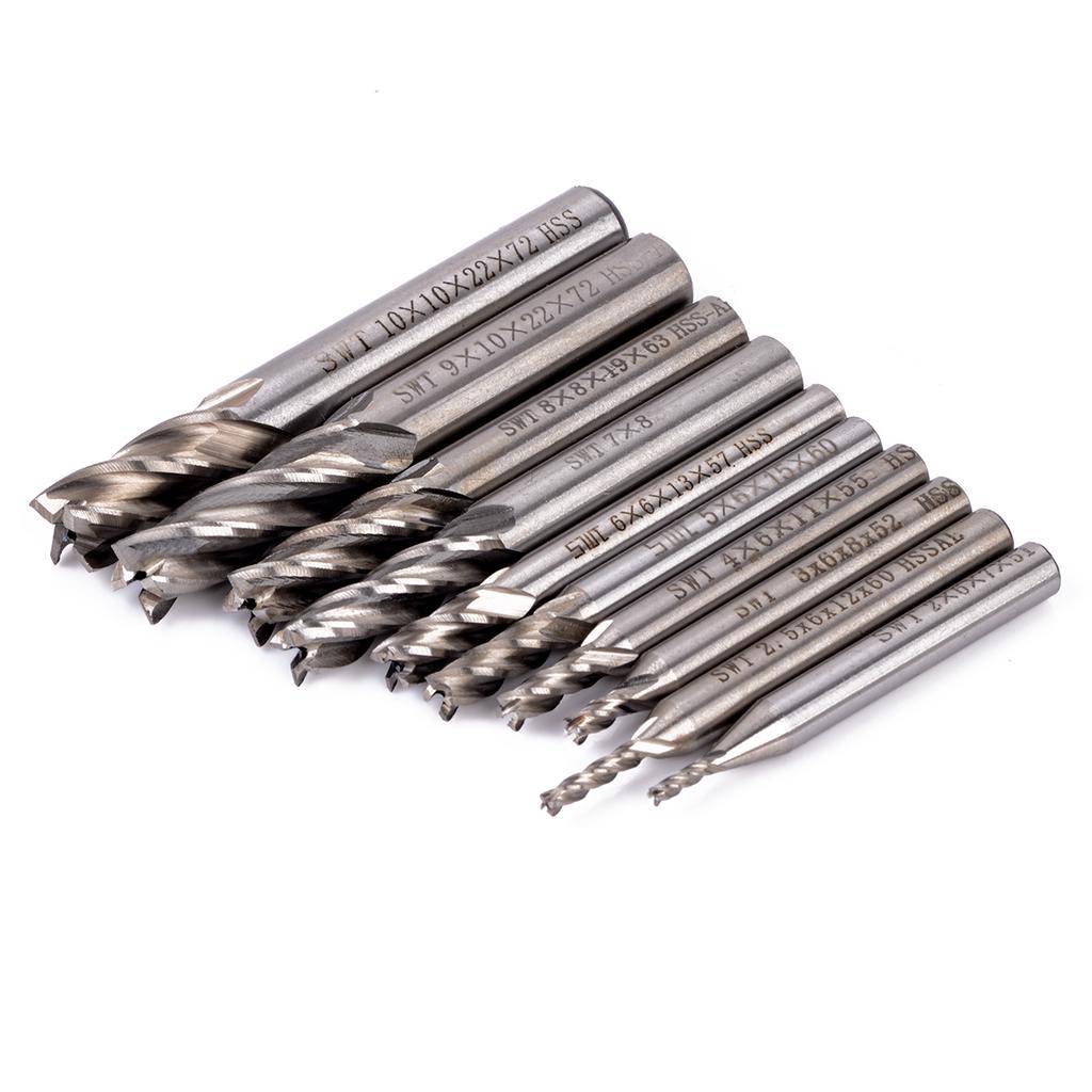 For Aluminum Steel,10pcs 4-Flute End Mill Bits HSS CNC Shank Drill Bits Cutter