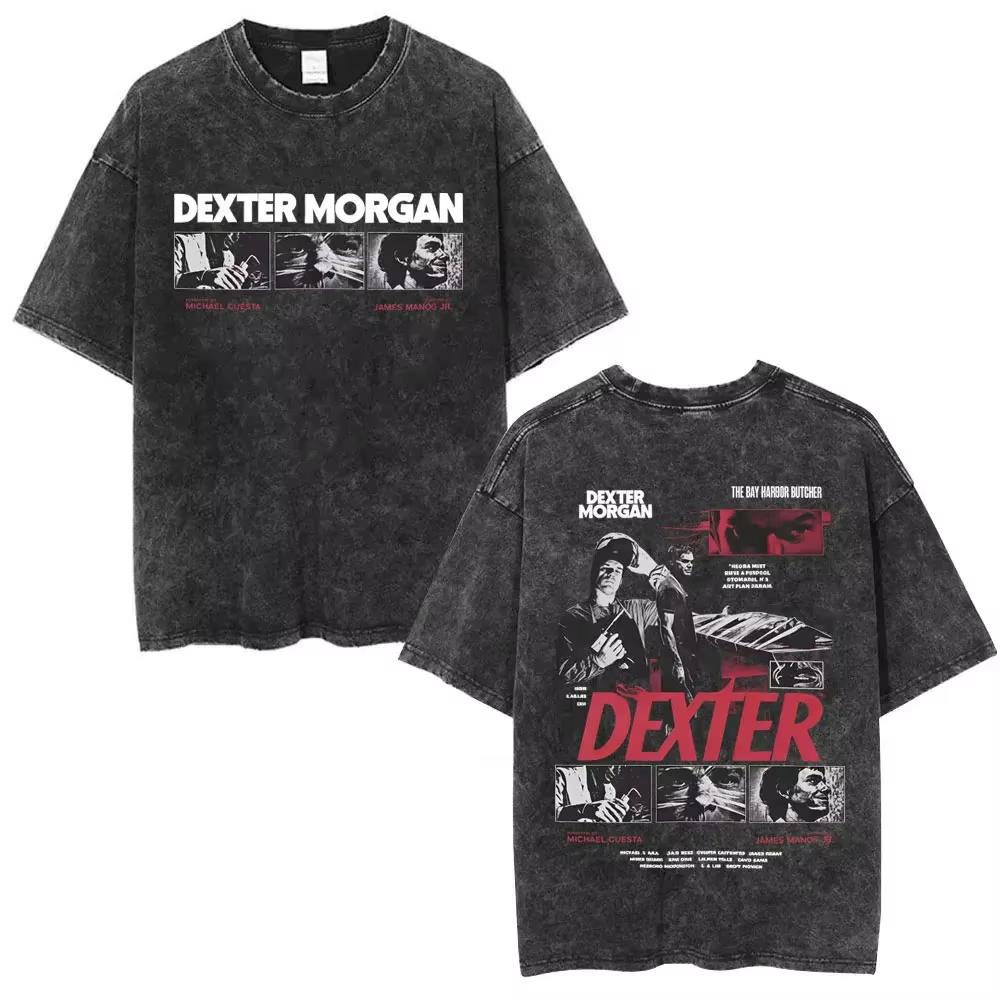 TV Play Dexter Morgan Washed Vintage T-shirts Men Women Retro Oversized Short Sleeve T Shirts  Casual Short Sleeve Top L