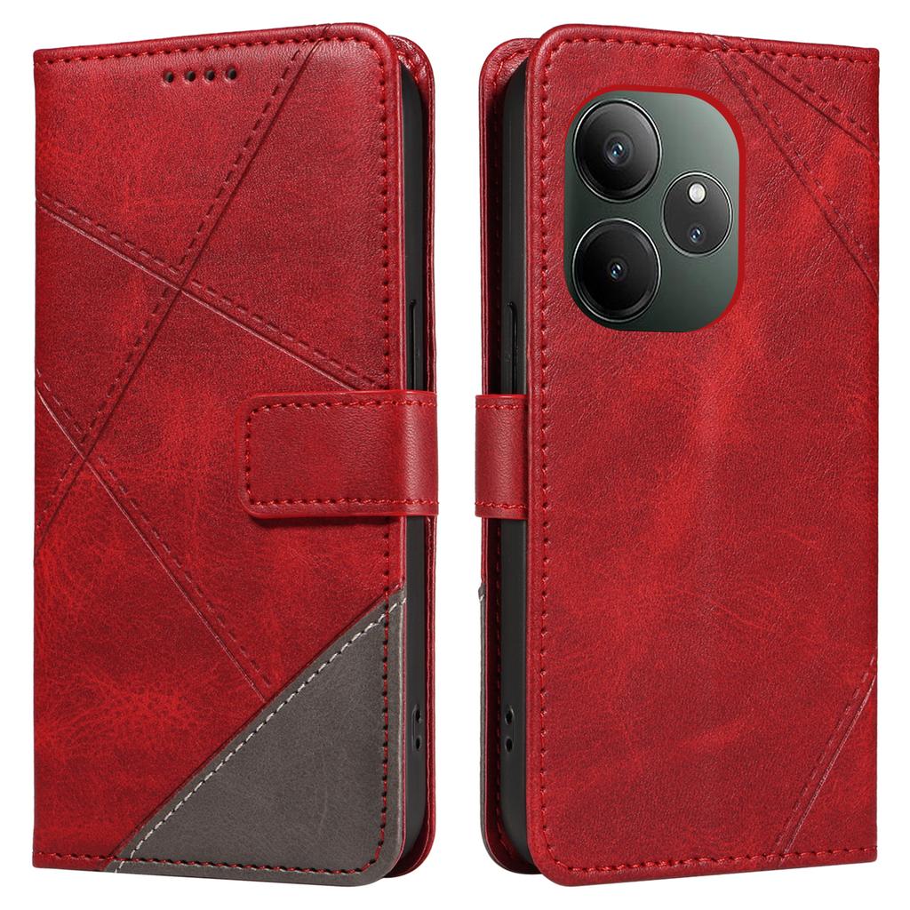 For Realme GT 6 5G Case Leather Geometric Line Phone Cover Card Holder Magnetic Clasp