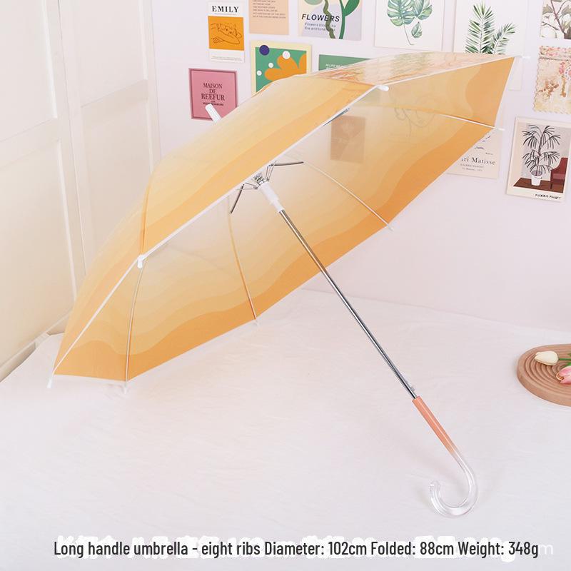 Japonský lesní styl průhledný deštník s třešňovými květy s klenutou dlouhou rukojetí pro studenty