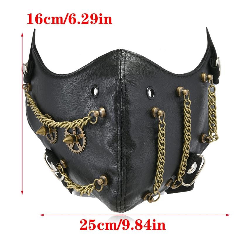 Rivet Chain Embellished PU Leather Face Mask Punk Gothic Cosplay Props For Theater Parties Halloween Costume Event