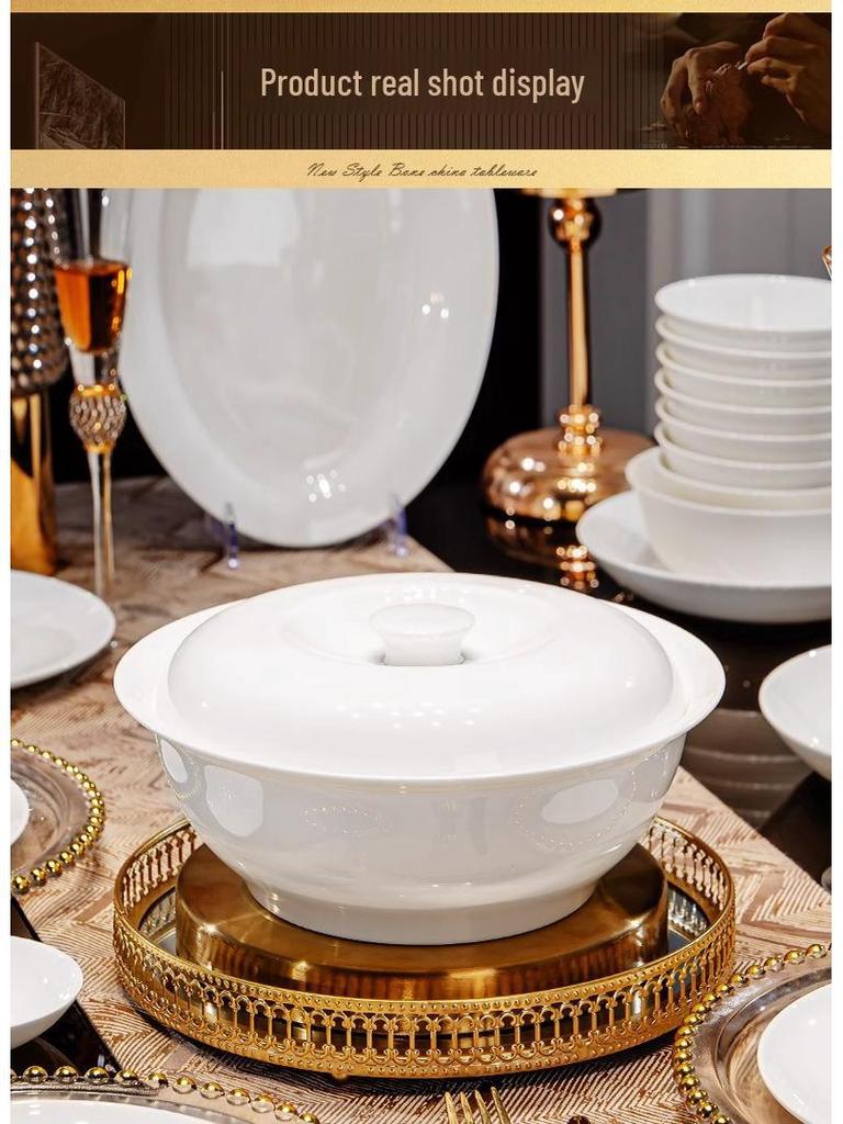 Bone China Pure White Underglaze Bowl & Plate Set - Household Porcelain Tableware, Gift Boxed