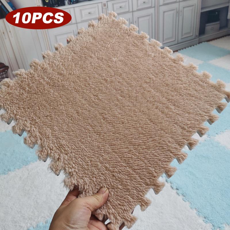 10PCS Soft Plush Activity Play Mat Reusable EVA Foam Puzzle Carpet Children Room Keep Warm Non-slip Floor Mat Washable 30*30*1CM