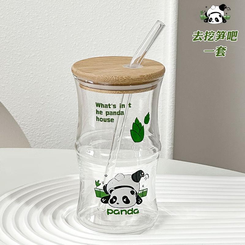 Cute China Panda Glass Creative Tea Bottle Single Transparent Coffee Cup Juice Panda Breakfast Milk Cup Glassware for Drinking