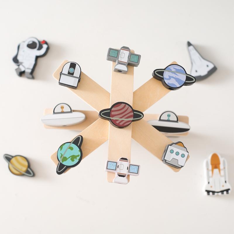 Children's Balance Ability Montessori Toy Wooden Astronaut Button Beaded Blocks Stacking Game Kids Educational Toy Gift with Box