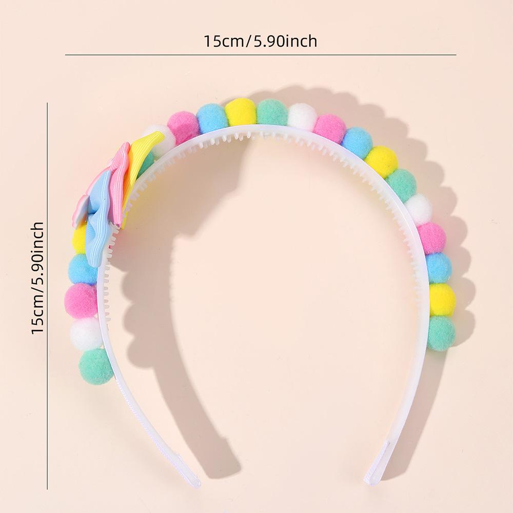 2Pcs Rabbit Fur Ball Headband Cute Rainbow Cartoon Unicorn Bow Hair Bands For Girls Children Kids Diadem Headdress Accessories
