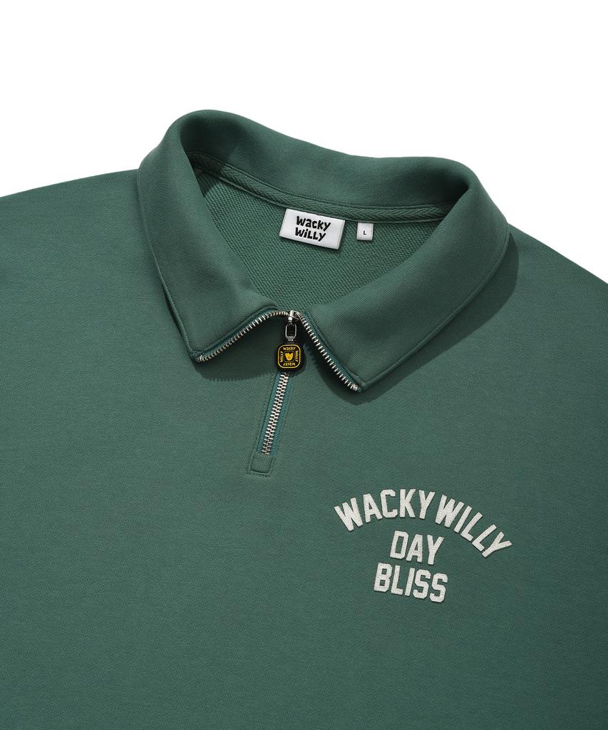 WACKY WILLY Signature Typography Half-Zip Sweatshirt Green