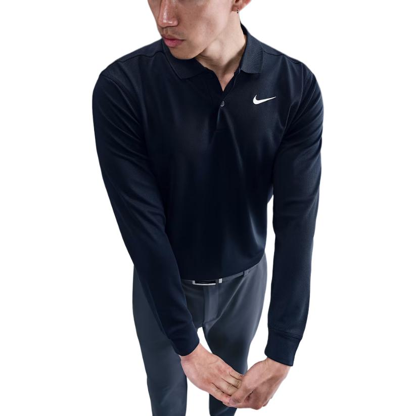 Nike Logo Button Long Sleeve Polo Shirt Men tops Obsidian DN2345-451