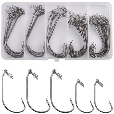 50Pcs/Box Fishing Worm Hook With Spring Twist Lock Barbed Crank Carp Hook For Soft Worm Bass Lure Offset Jig Hook