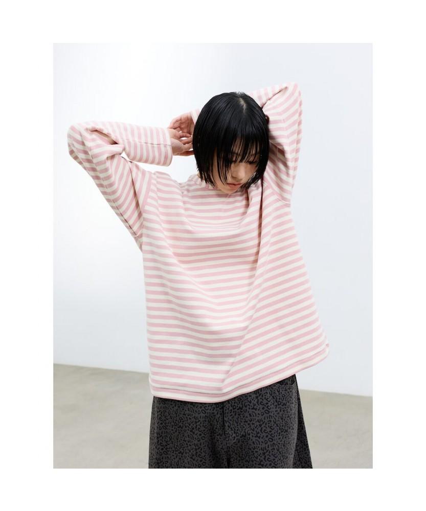 Saendeusaundeu (Unisex) Awning Stripe Long Sleeve T-Shirt Pink