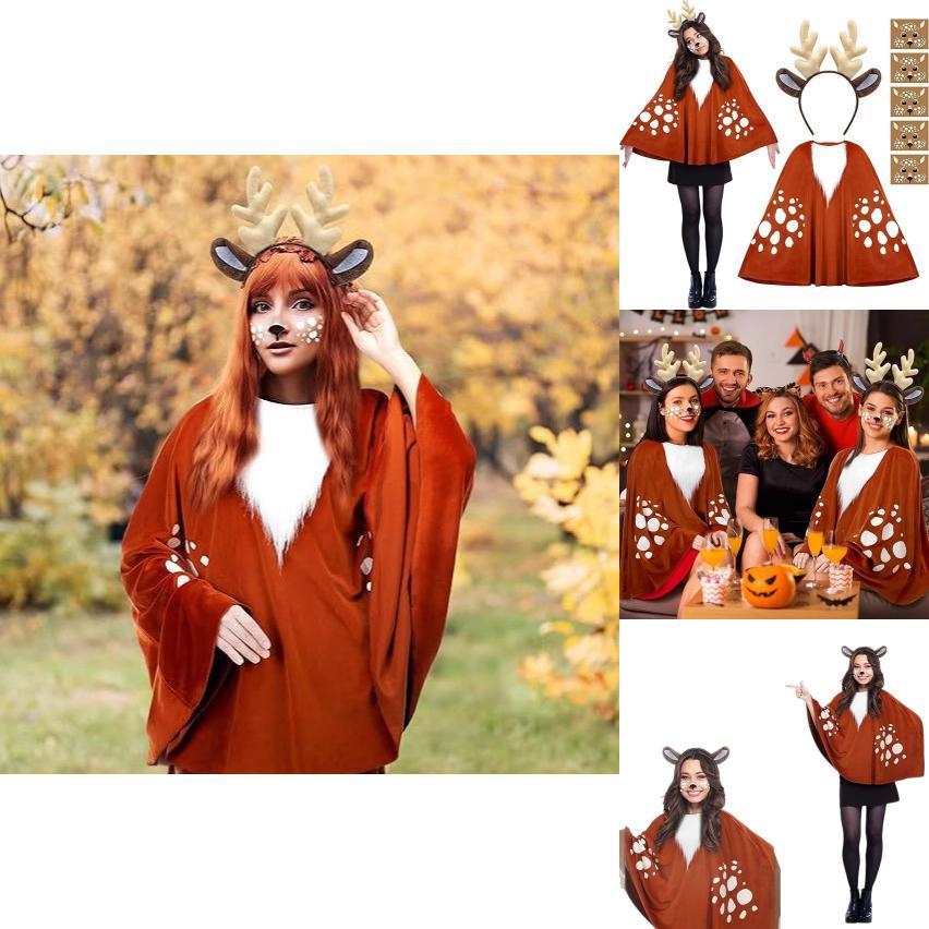 Reindeer Cosplay Cloak For Women With Face Decor For Halloween And Christmas Events