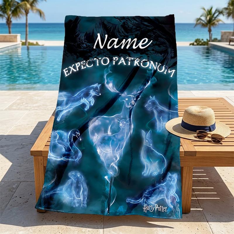 Custom Name Owl Letter Stylish Digital Printing Beach Towel Quick‑Drying Absorbent Blanket for Beach Pool Gym Travel