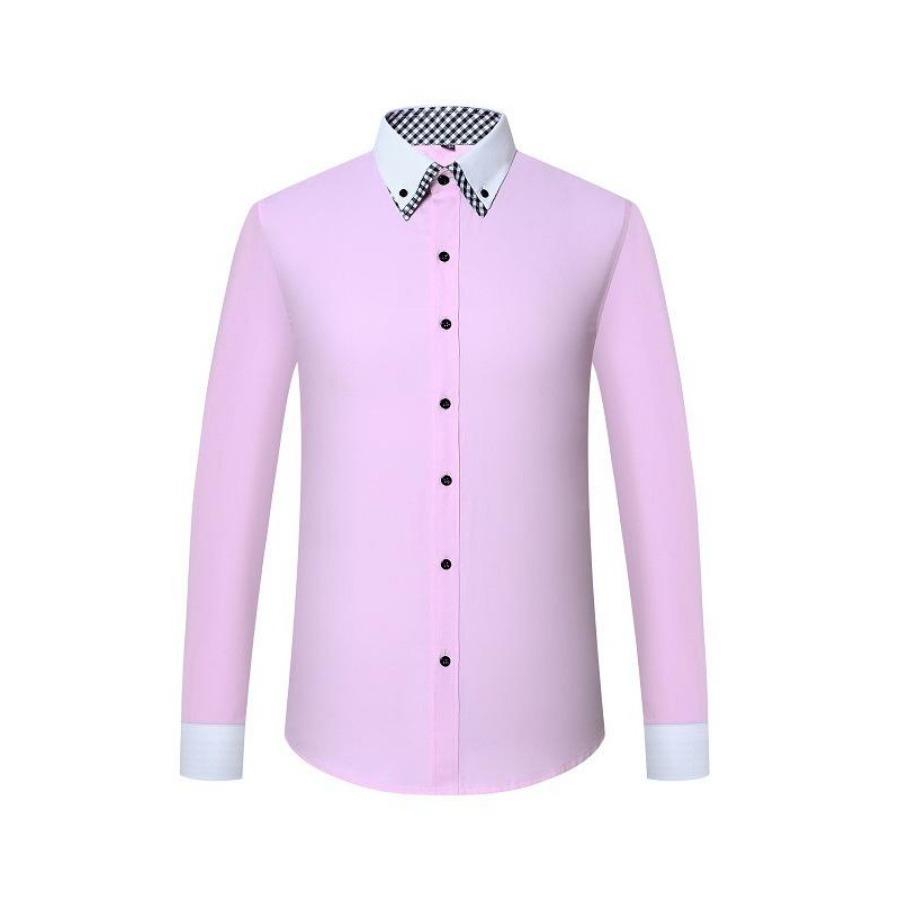 Weiß-Rosa-Blau-Langarmhemden für Herrenmode, reguläre Passform, koreanische Patchwork-Ärmelhemden, Anzüge, Business-Profi-Oberteile, Arbeitskleidung