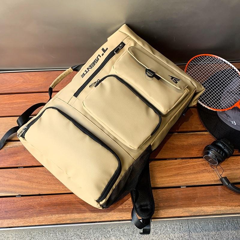 School bag Sports fitness backpack Men's and women's solid color alphabet travel backpack Large capacity independent shoe compartment bag Badminton
