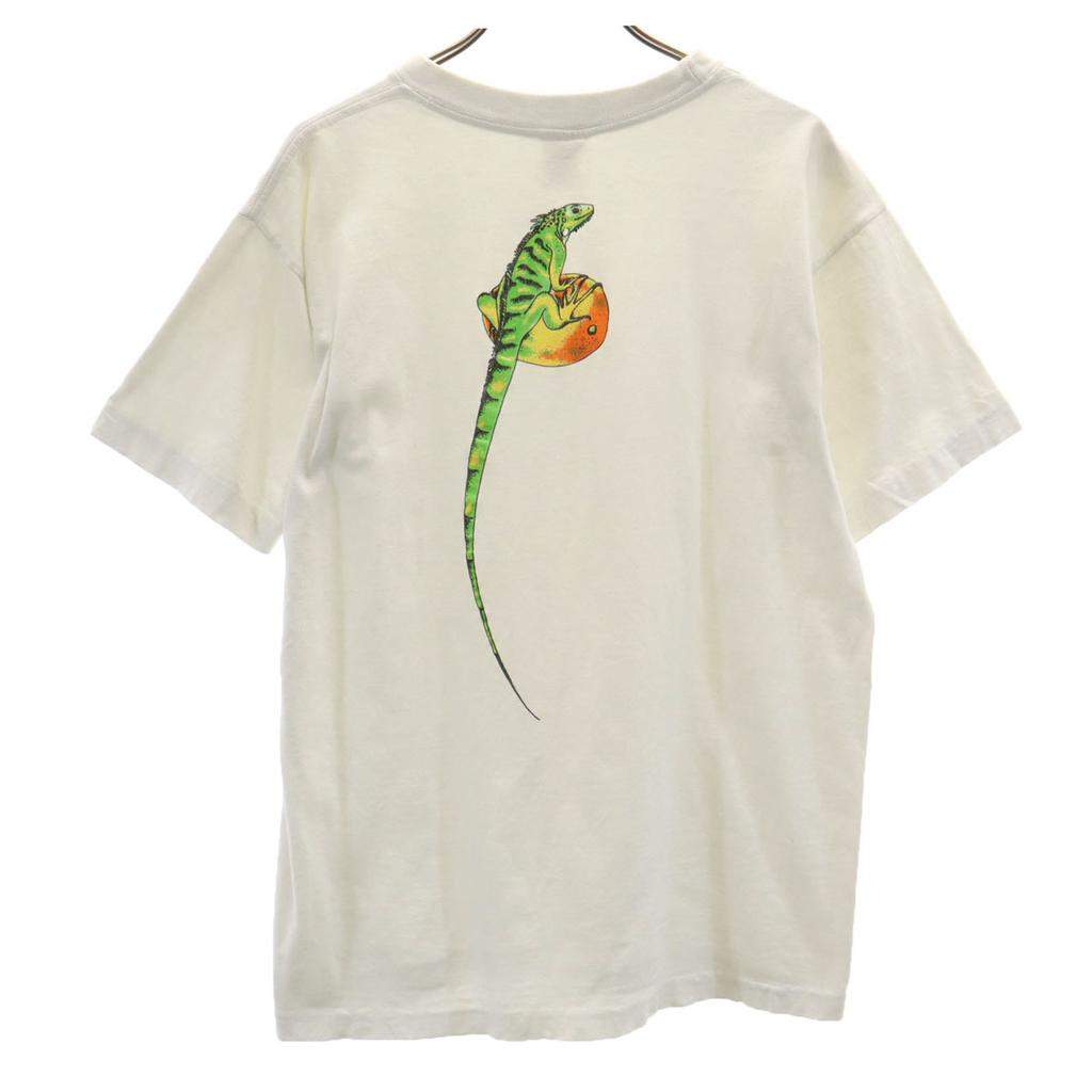 HARD LAVA 90s Old Lizard print bag Short sleeve T-shirt M white reptiles Men's Used