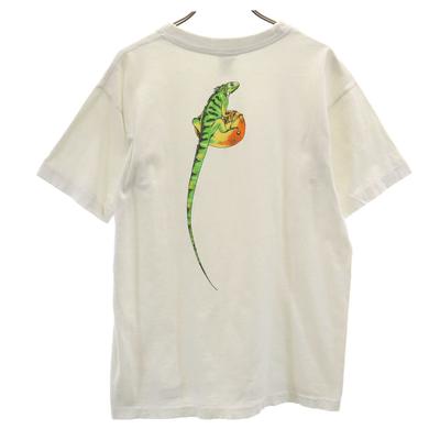 HARD LAVA 90s Old Lizard Print Bag Short Sleeve T-shirt M White Reptiles Men's Used