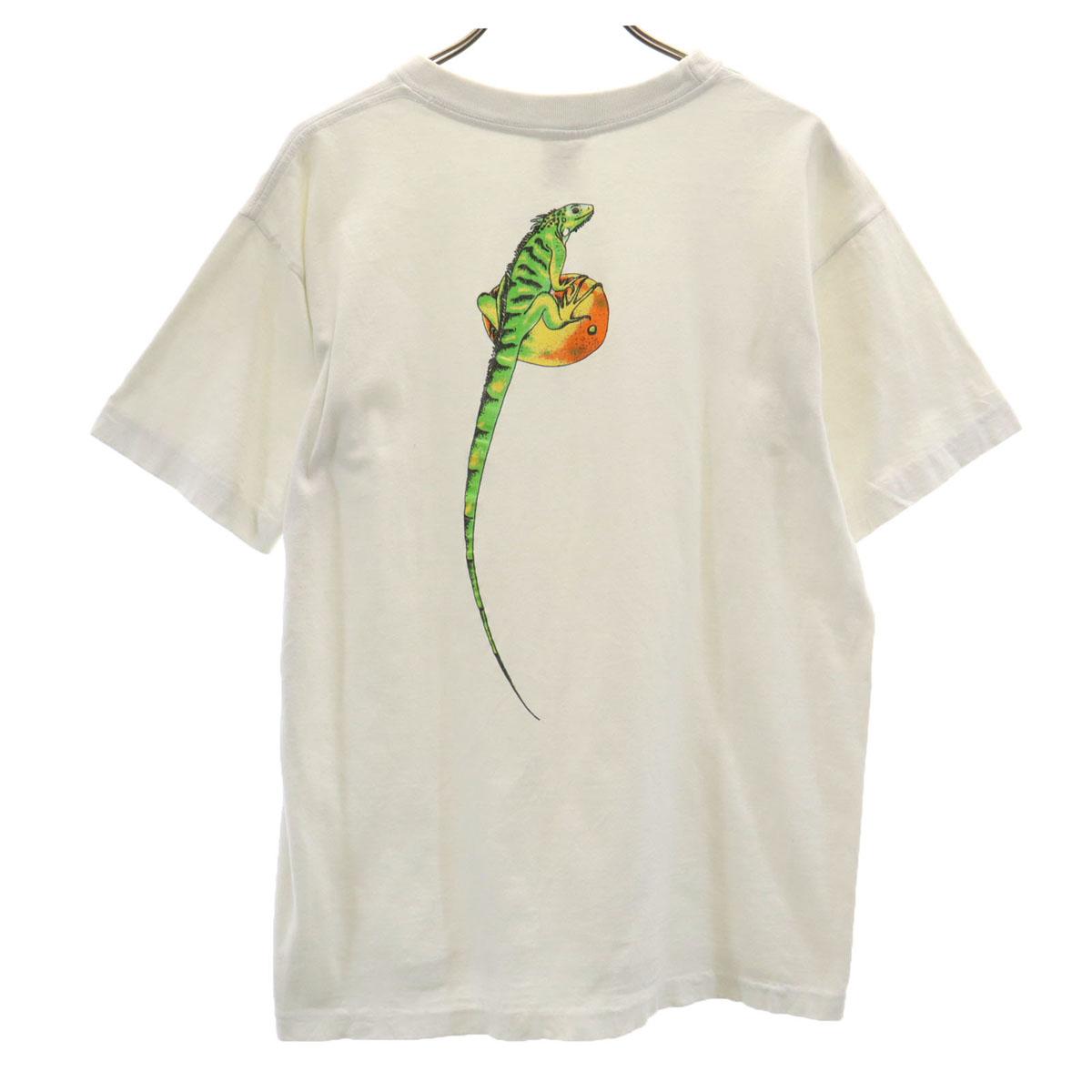

HARD LAVA 90s Old Lizard print bag Short sleeve T-shirt M white reptiles Men s Used