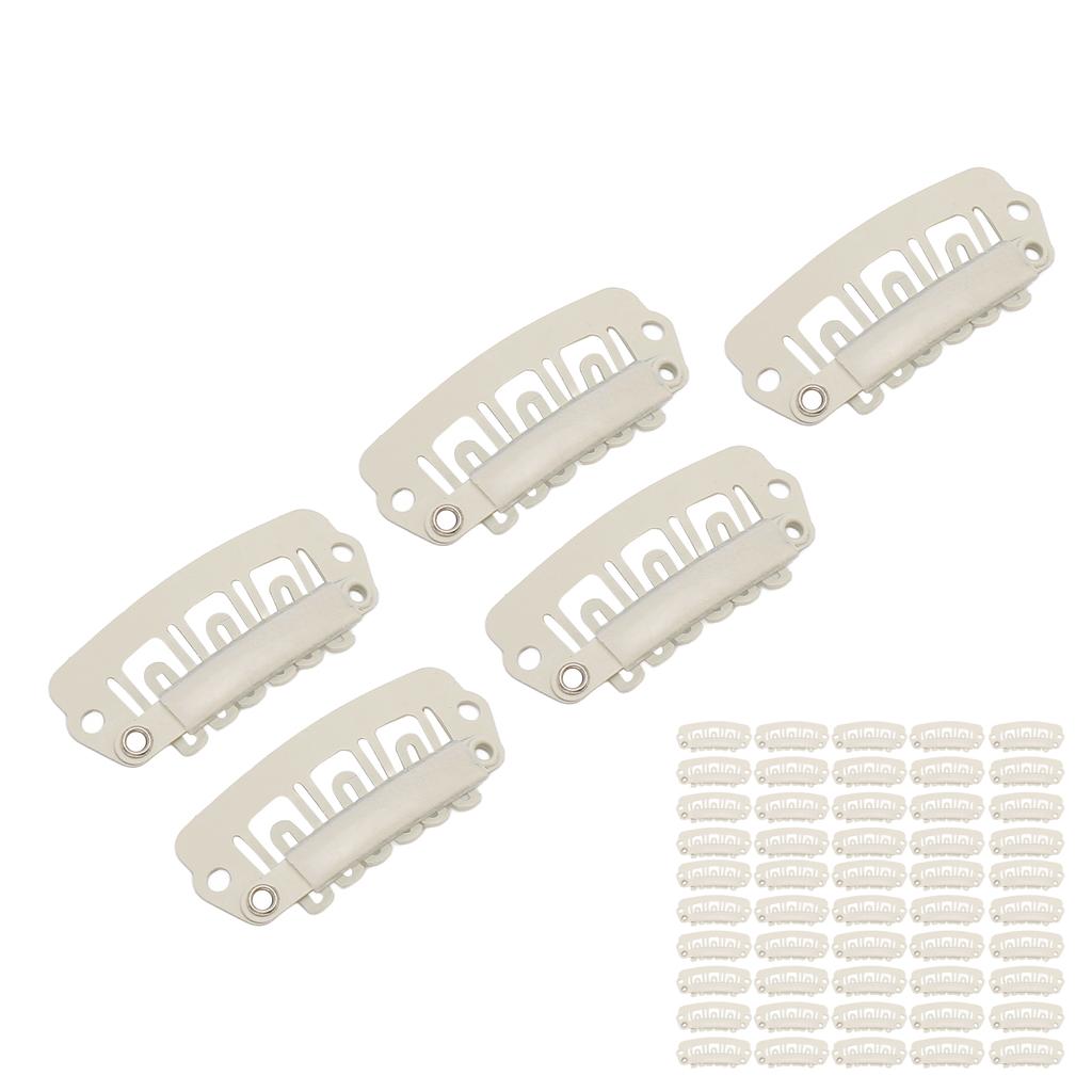 50 Stück Perücken-Druckklemmen 6 Zähne U-Form Druckklemmen mit Gummi für Haarverlängerung Beige