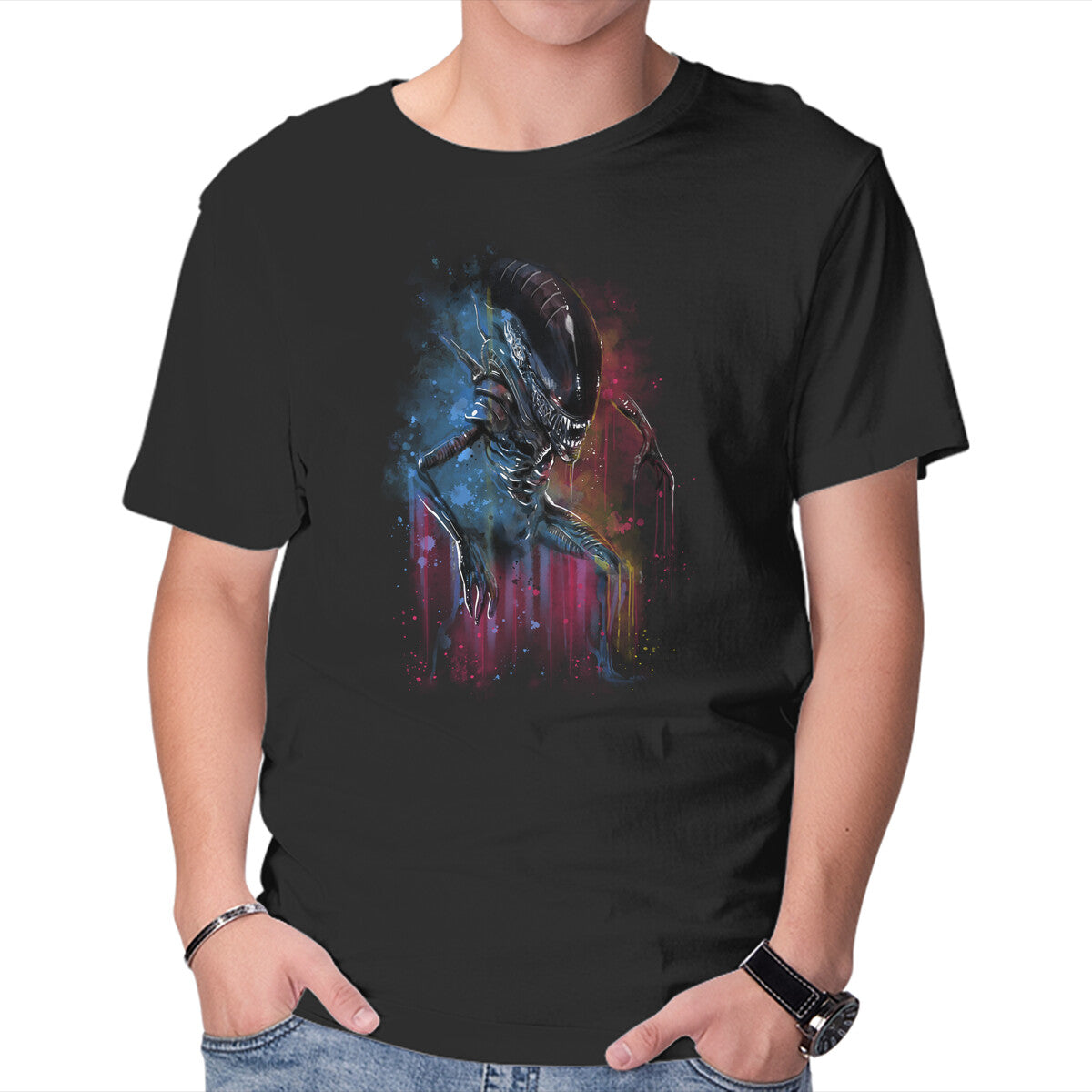 Unisex Crew Neck T-Shirt Alien Watercolor Graphic Short Sleeve Casual Tee XL