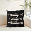 Vintage Fish Pattern Pillow Cover, White Tuna Design On Black Background Cushion Case For Living Room Bedroom Home Decor Gift
