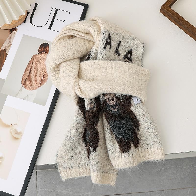 Korean knitted cartoon koala cashmere autumn and winter students thickened warm atmosphere koala versatile scarf scarf women