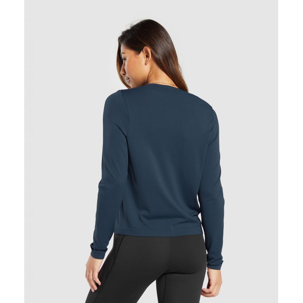 Gymshark Nahtloses Langarm-Top für jeden Tag, Marineblau B8a4q Ub9p