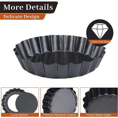 LMETJMA 6 Boyutlu Mini Tart Kalıbı Çıkarılabilir Tabanlı Karbon Çelik Kiş Turta Kalıbı Yapışmaz Yuvarlak Tart Kalıbı Turtalar için Tart JT234