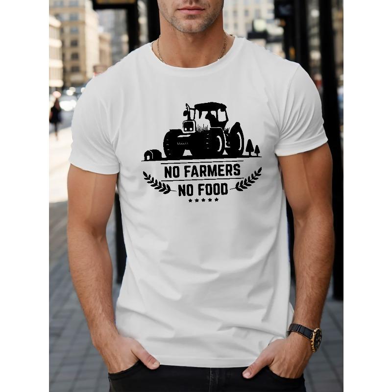 European Sizes NO FARMERS NO FOOD Print T Shirt, Tees For Men, Casual Short Sleeve T-shirt For Summer