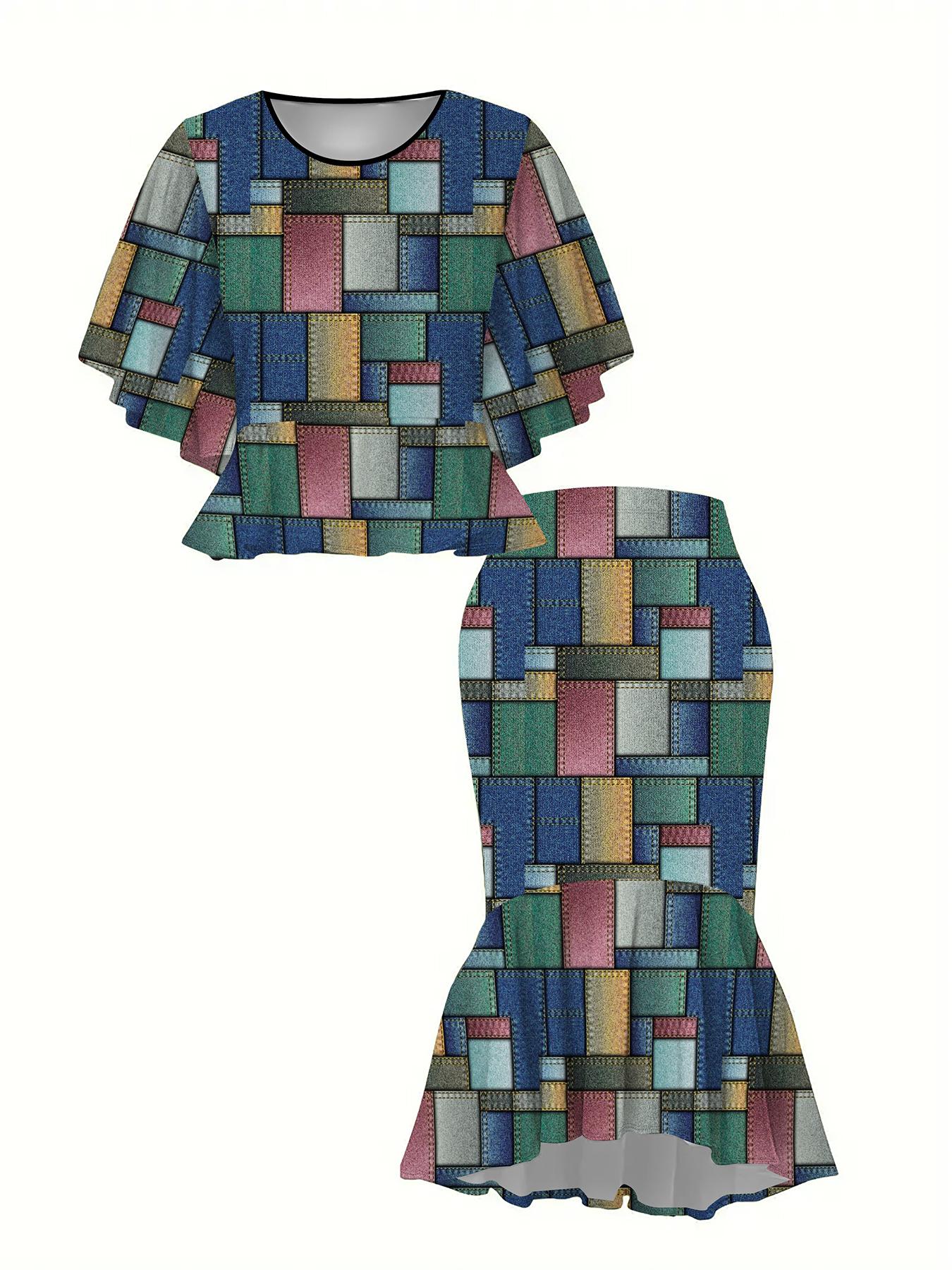 

Классический тотемный женский принт, напечатанный на 3D-принтере, Модный большого размера, Элегантный, Универсальный для всех сезонов. Футболка, Юбка и Комплект, Модный Стиль 6XL синий