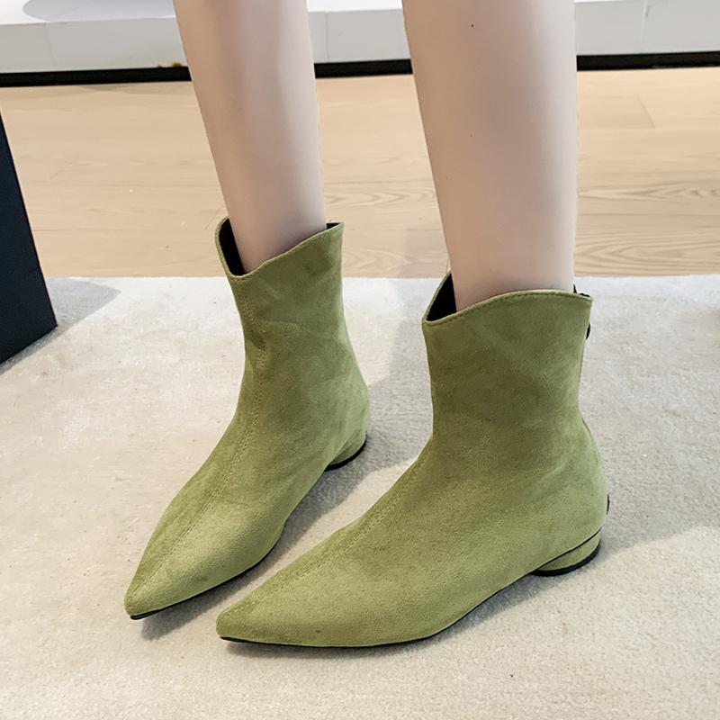 

Мода 2025 Женские полусапожки на низком каблуке на осень и зиму, демисезонные ботильоны, простые и универсальные 37 зелёный