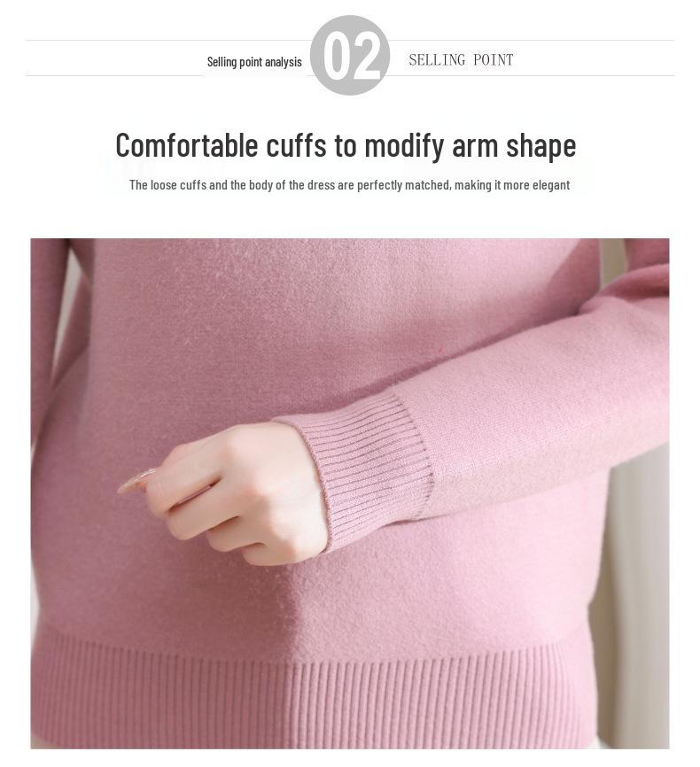 Autumn/Winter Knitted Velvet Sweater for Middle-Aged Women, Stylish Stand-Up Collar Solid Color Base Layer