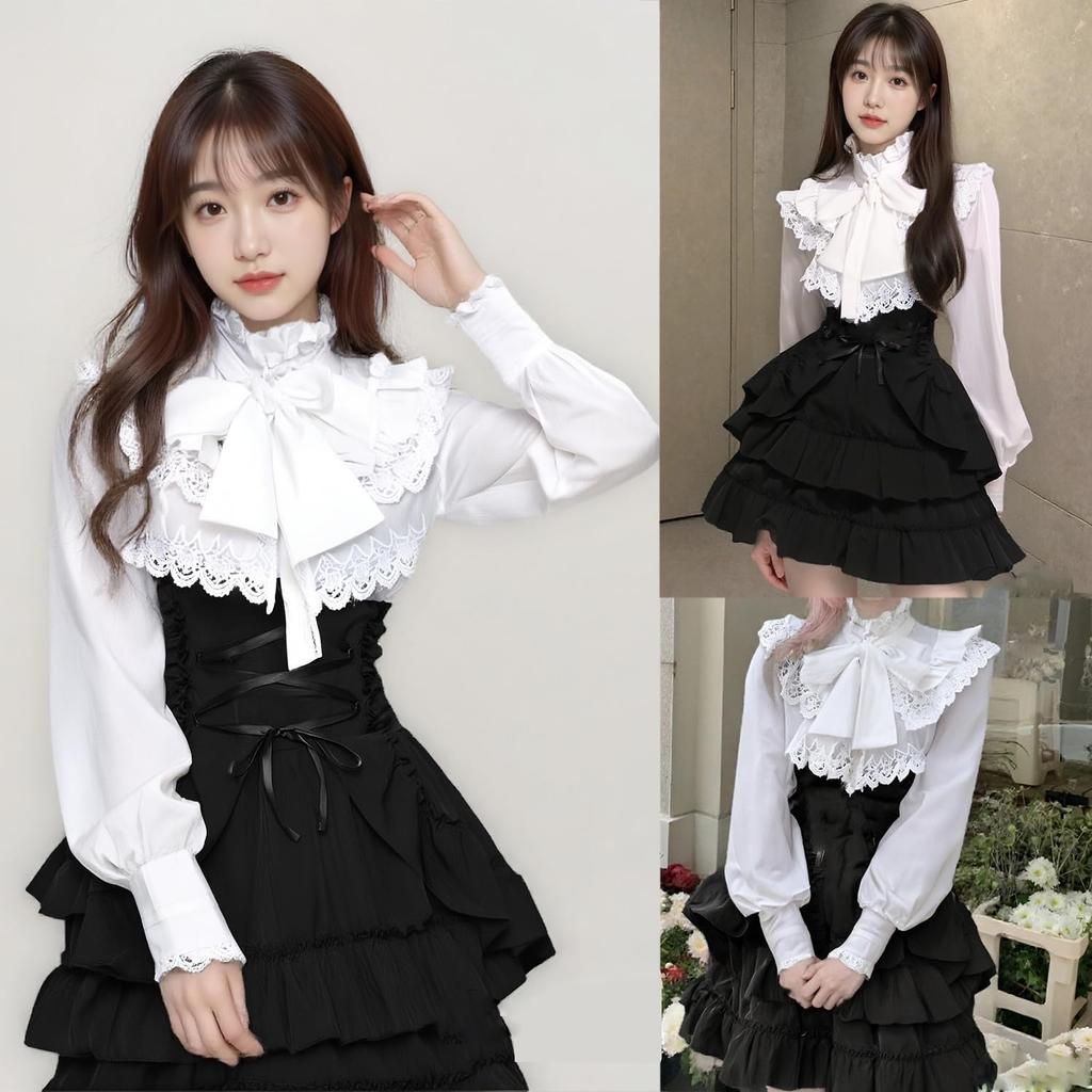 Idol Costume Cosplay Gothic Lolita Lolita Blouse Skirt Sash Belt Gothic Set Mini Length Y2K Stage Costume Photoshoot Halloween Costume Cute Black