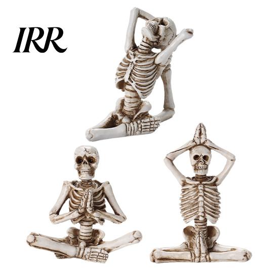 Creative Yoga Pose Skull Design Halloween Skeleton Statue, Funny Dead Figure for Party Decor, Distressed Texture Ornament Resin Gothic Haunted House,