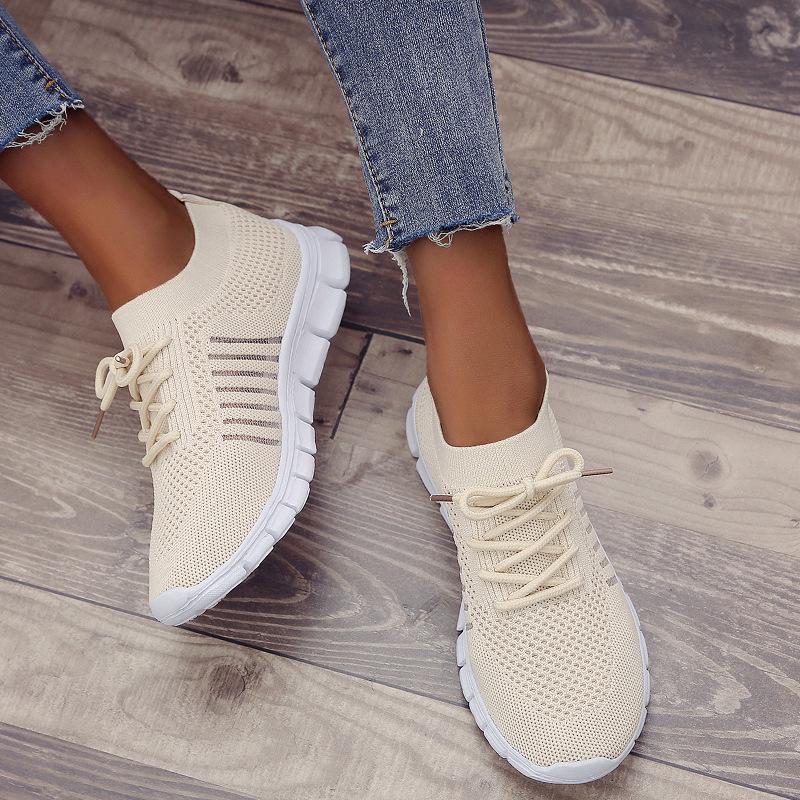 2021 Women's Lightweight Lace-up Mesh Sports Shoes  Size 43 - Large Size, Flat Bottom, Casual Style