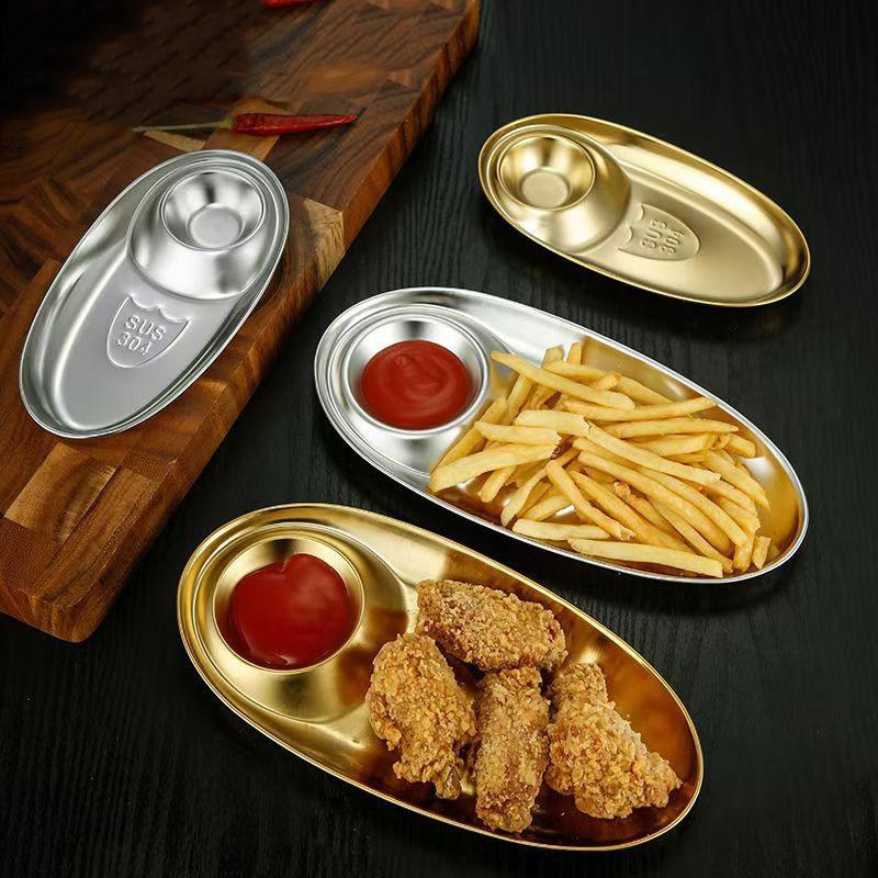 Stainless Steel Dinner Tray Snack Dish Appetizer Serving Platter Lunch Container Dumpling Plates Kitchen Gadgets