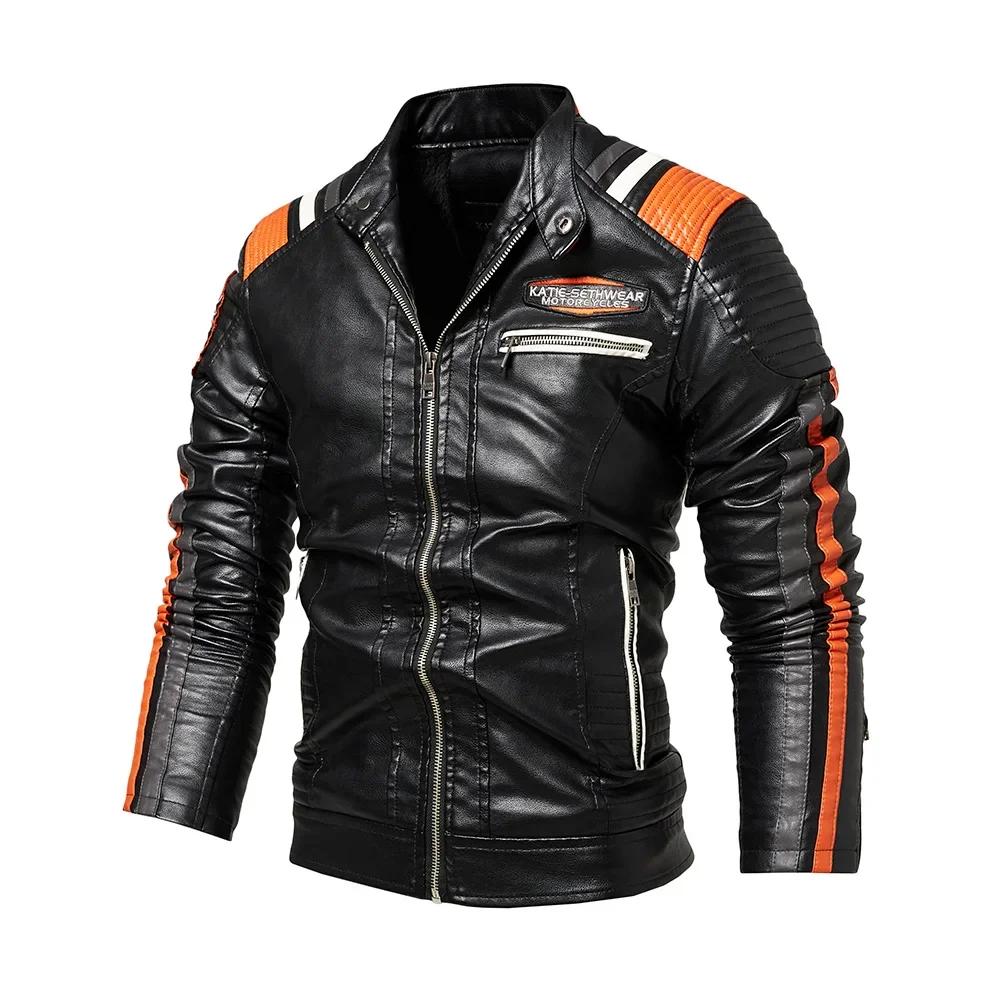 Menn mote skinnjakke menn høst motorsykkel slim fleece jakke herre vår utendørs uformelle motorsykkel PU skinnjakke